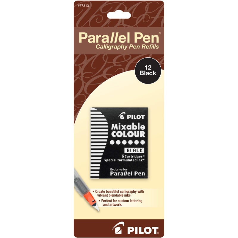 PILOT Parallel Mixable Color Ink Refills for Calligraphy Pens, Black Ink, 12-Pack (77313) - Image 1